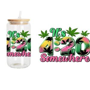 Colorful 420 Party Glass Jar with Straw